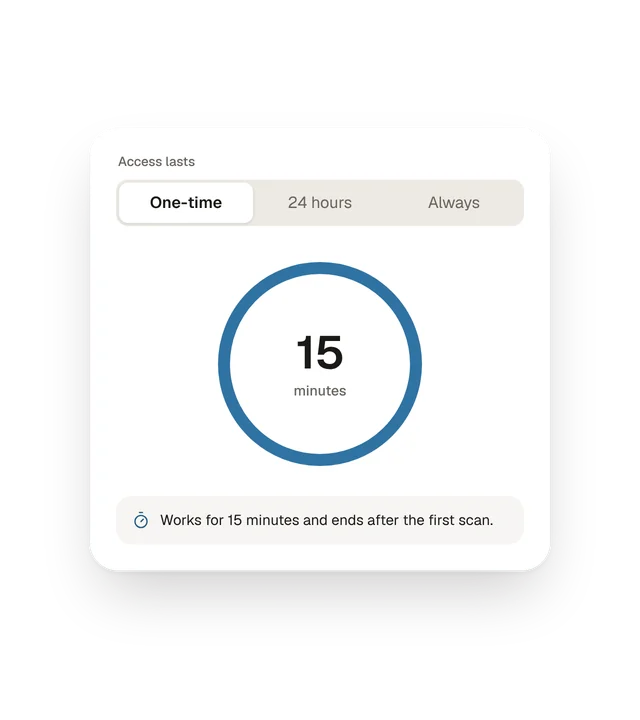 The Passport duration options: one-time, 24 hours or always.